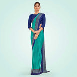 Blue and Navy Blue Women's Premium Italian Silk Plain Gaala Border Anganwadi Uniform Saree Blue and Navy Blue Women's Premium Italian Silk Plain Gaala Border Anganwadi Uniform Saree