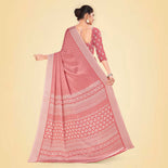 Onion Pink Women's Premium Silk Chiffon Small Butty Office Uniform Saree Onion Pink Women's Premium Silk Chiffon Small Butty Office Uniform Saree