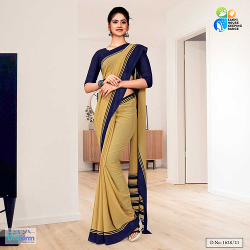 Khaki Navy Blue Premium Georgette Plain Border Policel Uniform Sarees For Police Women  Khaki Navy Blue Premium Georgette Plain Border Policel Uniform Sarees For Police Women