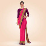 Yellow and Maroon Women's Premium Italian Silk Plain Gaala Border College Uniform Saree Yellow and Maroon Women's Premium Italian Silk Plain Gaala Border College Uniform Saree