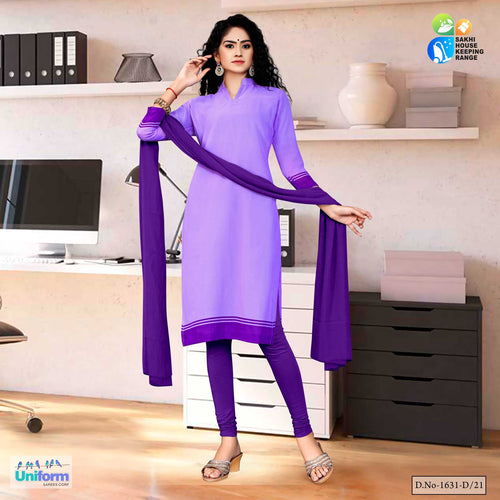 Lavender Women's Premium Georgette Plain Border Housekeeping PMKY Uniform Salwar Kameez  Lavender Women's Premium Georgette Plain Border Housekeeping PMKY Uniform Salwar Kameez