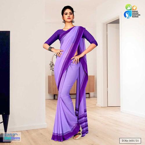 Lavender Premium Georgette Plain Border Housekeeping Uniform Sarees For PMKY  Lavender Premium Georgette Plain Border Housekeeping Uniform Sarees For PMKY