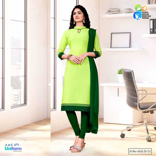 Light Green Women's Premium Georgette Plain Border Housekeeping Workers Staff Uniform Salwar Kameez  Light Green Women's Premium Georgette Plain Border Housekeeping Workers Staff Uniform Salwar Kameez