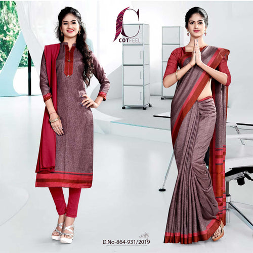 Maroon Fancy School Uniform Saree Salwar Combo  Maroon Fancy School Uniform Saree Salwar Combo