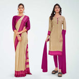 Beige and Maroon Women's Premium Italian Silk Small Butty Jewellery Showroom Uniform Saree Salwar Combo Beige and Maroon Women's Premium Italian Silk Small Butty Jewellery Showroom Uniform Saree Salwar Combo