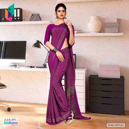 Majenta Wine Paisley Print Premium Italian Crepe Uniform Sarees For Hotels  Majenta Wine Paisley Print Premium Italian Crepe Uniform Sarees For Hotels