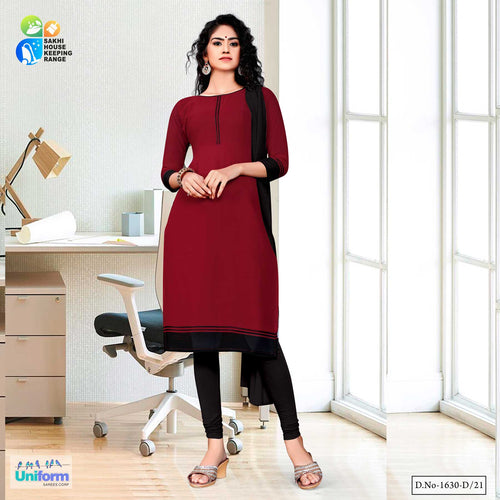 Maroon Black Women's Premium Georgette Plain Border Housekeeping Cleaning Staff Uniform Salwar Kameez  Maroon Black Women's Premium Georgette Plain Border Housekeeping Cleaning Staff Uniform Salwar Kameez