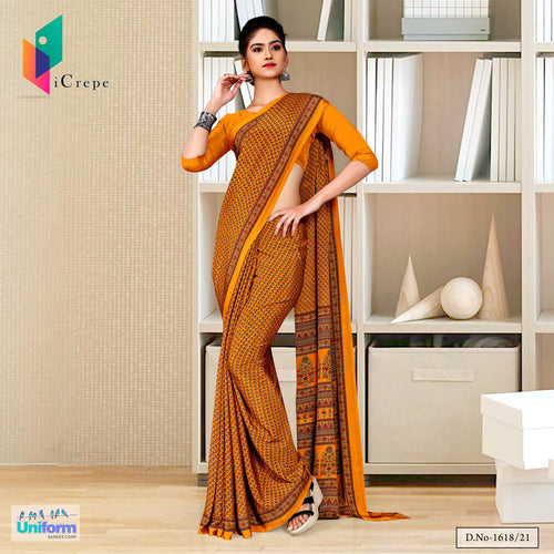 Musterd Paisley Print Premium Italian Silk Crepe Uniform Sarees For Institutions  Musterd Paisley Print Premium Italian Silk Crepe Uniform Sarees For Institutions