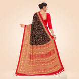 Black and Red Women's Premium Italian Silk Floral Print Housekeeping Uniform Saree Black and Red Women's Premium Italian Silk Floral Print Housekeeping Uniform Saree