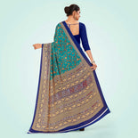 Mustard and Turquoise Women's Premium Italian Silk Floral Print School Uniform Saree Mustard and Turquoise Women's Premium Italian Silk Floral Print School Uniform Saree