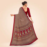 White and Brown Women's Premium Italian Silk Paisley Print Air India Uniform Sarees With Blouse Piece  White and Brown Women's Premium Italian Silk Paisley Print Air India Uniform Sarees With Blouse Piece