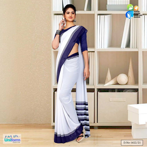 Navy Blue White Premium Georgette Mother Teresa Hospital Uniform Sarees For Office Staff  Navy Blue White Premium Georgette Mother Teresa Hospital Uniform Sarees For Office Staff
