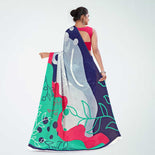 Black and Red Women's Premium Italian Silk Digital Print Air India Uniform Sarees With Blouse Piece Black and Red Women's Premium Italian Silk Digital Print Air India Uniform Sarees With Blouse Piece