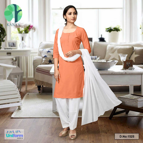 Orange White Women's Premium Poly Cotton Hindu Patriotic Occassions Uniform Salwar Kameez  Orange White Women's Premium Poly Cotton Hindu Patriotic Occassions Uniform Salwar Kameez