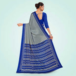 Grey and Navy Blue Women's Premium Silk Chiffon Plain Gaala Border Jewellery Showroom Uniform Saree Grey and Navy Blue Women's Premium Silk Chiffon Plain Gaala Border Jewellery Showroom Uniform Saree