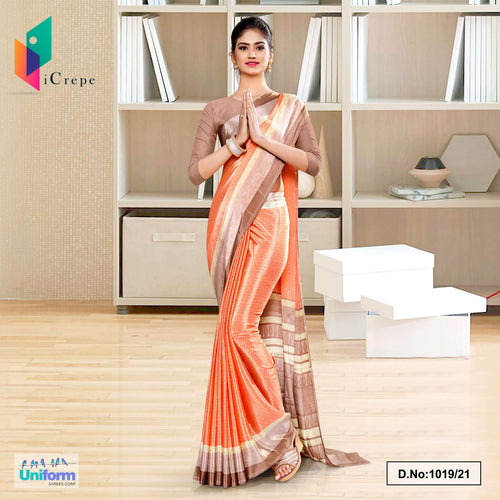 Peach Gray Premium Italian Silk Crepe Saree For School Uniform Sarees  Peach Gray Premium Italian Silk Crepe Saree For School Uniform Sarees