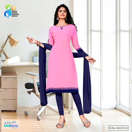 Pink Blue Women's Premium Georgette Plain Border Housekeeping Anganwadi Workers Uniform Salwar Kameez  Pink Blue Women's Premium Georgette Plain Border Housekeeping Anganwadi Workers Uniform Salwar Kameez