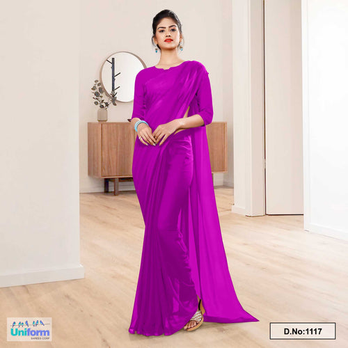 Purple Soft Georgette Plain Uniform Sarees For Industrial Staff  Purple Soft Georgette Plain Uniform Sarees For Industrial Staff