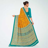 Navy Blue and Rani Pink Women's Premium Italian Silk Floral Print Office Uniform Saree Navy Blue and Rani Pink Women's Premium Italian Silk Floral Print Office Uniform Saree