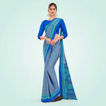Blue Women's Premium Italian Silk Small Butty School Teacher Uniform Saree Blue Women's Premium Italian Silk Small Butty School Teacher Uniform Saree