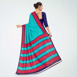 Beige and Turquoise Women's Premium Manipuri Cotton Small Butty Workers Uniform Saree Beige and Turquoise Women's Premium Manipuri Cotton Small Butty Workers Uniform Saree