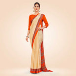 Beige and Orange Women's Premium Italian Silk Discipline Day Jewellery Showroom Uniform Saree Beige and Orange Women's Premium Italian Silk Discipline Day Jewellery Showroom Uniform Saree