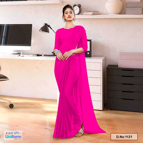 Rani Pink Soft Georgette Plain Uniform Sarees For College Students  Rani Pink Soft Georgette Plain Uniform Sarees For College Students