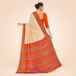 Beige and Yellow Women's Premium Italian Silk Discipline Day Front Office Uniform Saree Beige and Yellow Women's Premium Italian Silk Discipline Day Front Office Uniform Saree