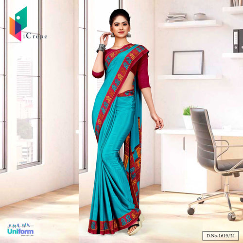 Sea Green Maroon Premium Italian Silk Crepe Saree For School Uniform Sarees  Sea Green Maroon Premium Italian Silk Crepe Saree For School Uniform Sarees