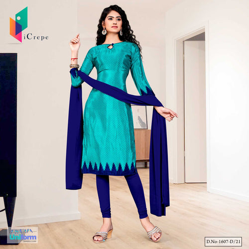Sea Green Navy Blue Women's Premium Italian Silk Crepe Staff Uniform Salwar Kameez  Sea Green Navy Blue Women's Premium Italian Silk Crepe Staff Uniform Salwar Kameez