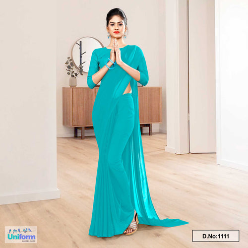 Sea Green Soft Georgette Plain Uniform Sarees For Housekeeping  Sea Green Soft Georgette Plain Uniform Sarees For Housekeeping