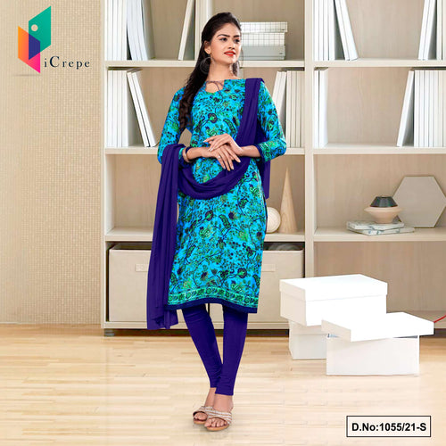 Sky Blue Navy Blue Women's Premium Italian Silk Crepe Flower Print Industrial Employees Uniform Salwar Kameez  Sky Blue Navy Blue Women's Premium Italian Silk Crepe Flower Print Industrial Employees Uniform Salwar Kameez