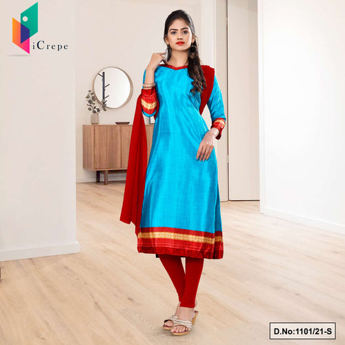Sky Blue Red Women's Premium Italian Silk Crepe Hospital Staff Uniform Salwar Kameez  Sky Blue Red Women's Premium Italian Silk Crepe Hospital Staff Uniform Salwar Kameez