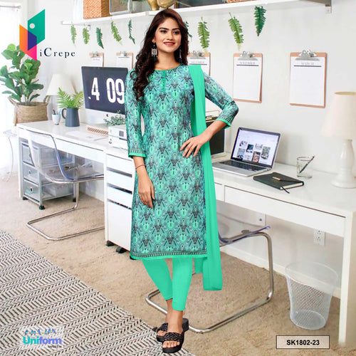 Turquoise Green Women's Premium Italian Silk Ikat Print Showroom Uniform Salwar Kameez  Turquoise Green Women's Premium Italian Silk Ikat Print Showroom Uniform Salwar Kameez