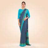 Navy Blue and Turquoise Women's Premium Italian Silk Small Butty Resort Uniform Saree Navy Blue and Turquoise Women's Premium Italian Silk Small Butty Resort Uniform Saree