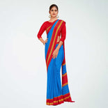 Royal Blue and Red Women's Premium Italian Silk Reliance Gems Jewellery Store Uniform Sarees With Blouse Piece Royal Blue and Red Women's Premium Italian Silk Reliance Gems Jewellery Store Uniform Sarees With Blouse Piece