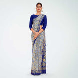 White and Maroon Women's Premium Italian Silk Paisley Print Staff Uniform Sarees With Blouse Piece  White and Maroon Women's Premium Italian Silk Paisley Print Staff Uniform Sarees With Blouse Piece