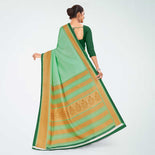 Sky Blue and Royal Blue Women's Premium Manipuri Cotton Plain Gaala Border School Teacher Uniform Saree Sky Blue and Royal Blue Women's Premium Manipuri Cotton Plain Gaala Border School Teacher Uniform Saree