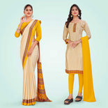 Beige and Orange Women's Premium Italian Silk Discipline Day Jewellery Showroom Uniform Saree Salwar Combo Beige and Orange Women's Premium Italian Silk Discipline Day Jewellery Showroom Uniform Saree Salwar Combo