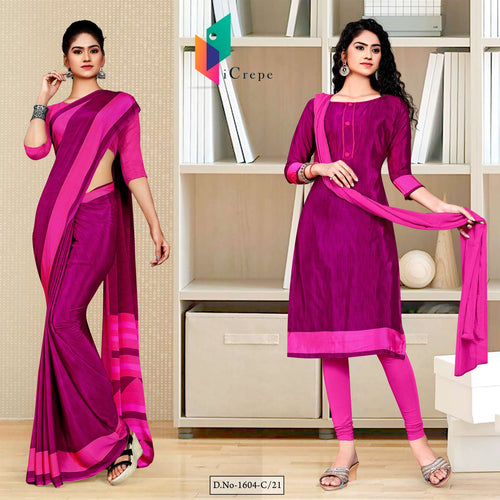 Majenta Dark Pink Premium Italian Silk Crepe Saree Salwar Combo For TBZ Jewellery Store Uniform  Majenta Dark Pink Premium Italian Silk Crepe Saree Salwar Combo For TBZ Jewellery Store Uniform