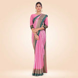 Pink and Navy Blue Women's Premium Silk Chiffon Small Butty Nurse Uniform Saree Pink and Navy Blue Women's Premium Silk Chiffon Small Butty Nurse Uniform Saree