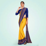 Yellow and Navy Blue Women's Premium Italian Silk Discipline Day School Teacher Uniform Saree Yellow and Navy Blue Women's Premium Italian Silk Discipline Day School Teacher Uniform Saree