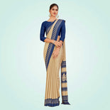Beige and Navy Blue Women's Premium Italian Silk Small Butty Front Office Uniform Saree Beige and Navy Blue Women's Premium Italian Silk Small Butty Front Office Uniform Saree
