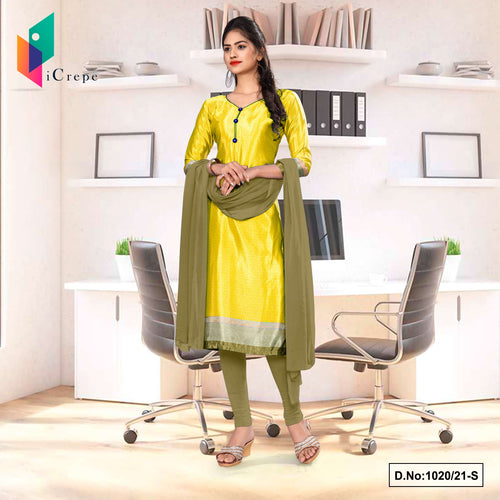 Yellow Beige Women's Premium Italian Silk Crepe Teachers Uniform Salwar Kameez  Yellow Beige Women's Premium Italian Silk Crepe Teachers Uniform Salwar Kameez