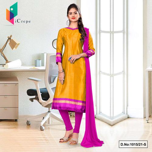 Yellow Lavender Women's Premium Italian Silk Crepe Workers Uniform Salwar Kameez  Yellow Lavender Women's Premium Italian Silk Crepe Workers Uniform Salwar Kameez