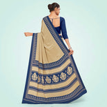 Beige and Navy Blue Women's Premium Italian Silk Small Butty Front Office Uniform Saree Beige and Navy Blue Women's Premium Italian Silk Small Butty Front Office Uniform Saree