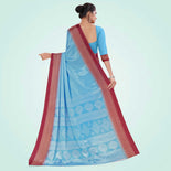 Aqua Green and Crimson Pink Women's Premium Silk Chiffon Small Butty College Uniform Saree Aqua Green and Crimson Pink Women's Premium Silk Chiffon Small Butty College Uniform Saree