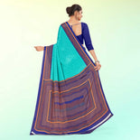 Turquoise and Navy Blue Women's Premium Italian Silk Discipline Day PTM Uniform Saree Turquoise and Navy Blue Women's Premium Italian Silk Discipline Day PTM Uniform Saree