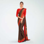 Brown and Orange Women's Premium Italian Silk Small Butty Security Uniform Saree Brown and Orange Women's Premium Italian Silk Small Butty Security Uniform Saree