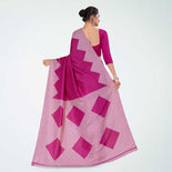 African Violet Women's Premium Mulberry Silk Plain Gaala Border School Teacher Uniform Saree African Violet Women's Premium Mulberry Silk Plain Gaala Border School Teacher Uniform Saree